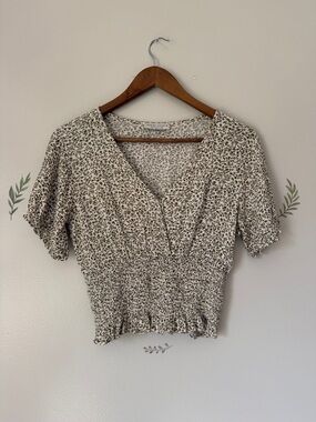 Paper Crane Beige Floral Smocked Crop Top